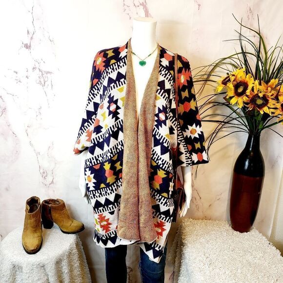 Wild Pearl 100% cotton Southwestern pattern kimono cardigan - Picture 1 of 7